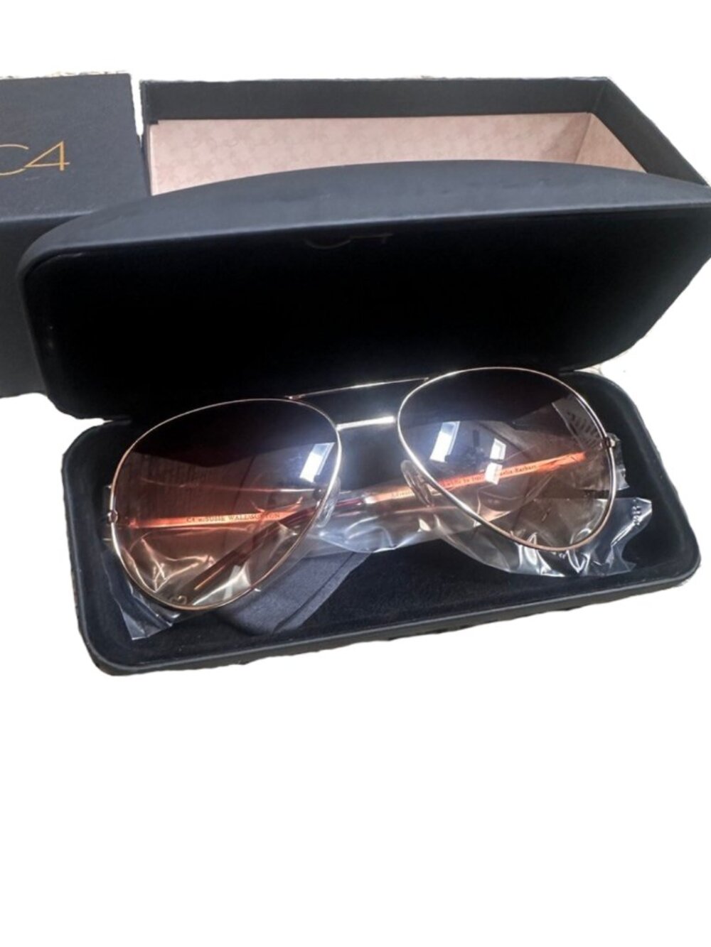 NEW C4 Gold and Brown Aviator Sunglasses